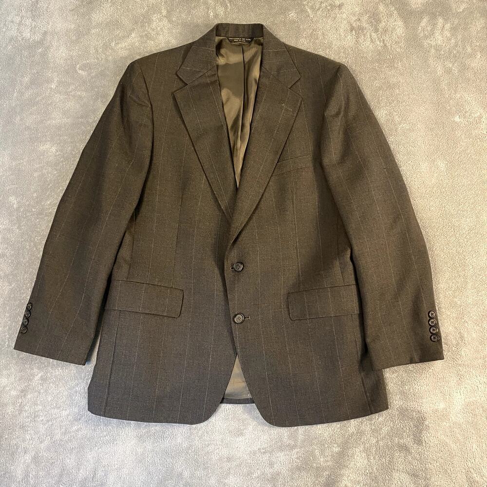 Vintage‎ Lacrosse USA Wool Suit Blazer Brown Pinstripe Classic Fit